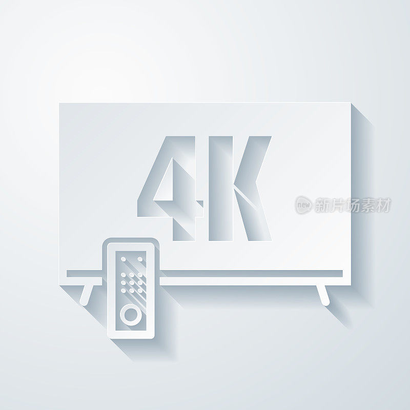 4 k电视。空白背景上剪纸效果的图标